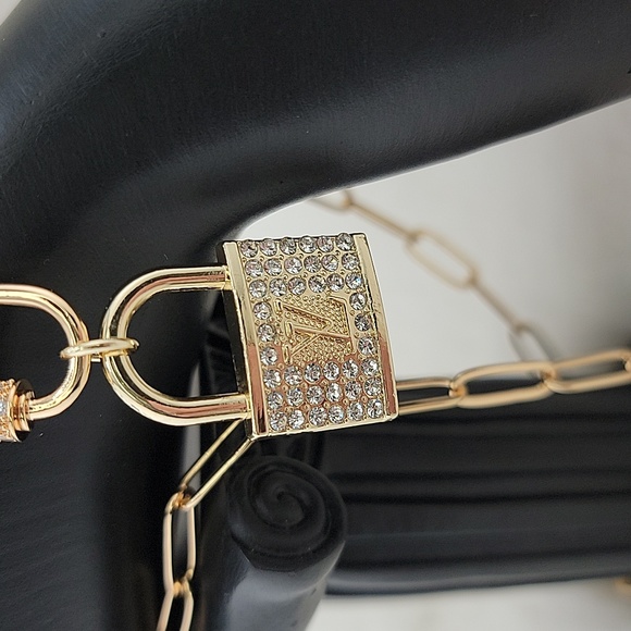 LV Gold and Rhinestone Lock Paperclip Necklace - Picture 6 of 8